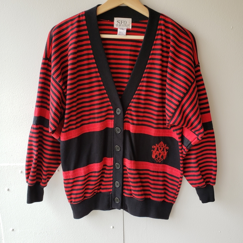 Vintage San Francisco Orginals Cardigan Women's Size M Red Black Stripe …